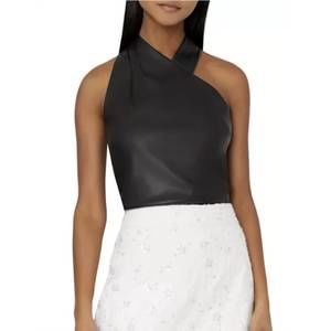 NEW MILLY preston vegan leather top in black